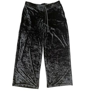 HUE L black crushed velvet pull on drawstring/elastic waist wide leg pants heavy